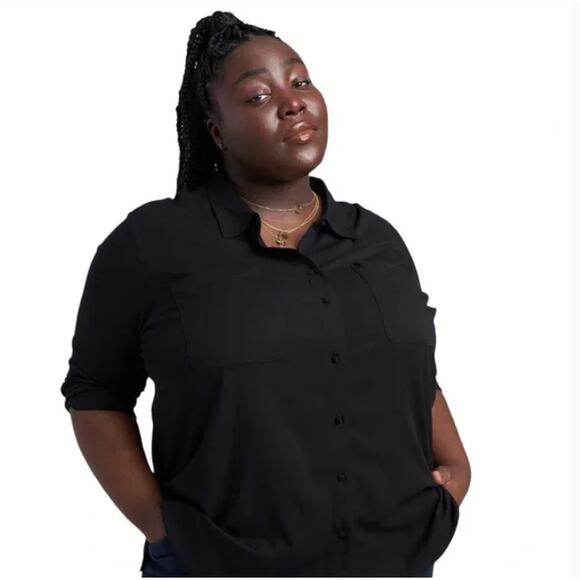 Universal Standard Wren Eco Pocket Shirt 4XS 00 0 Black NWT Button Top Capsule - Picture 1 of 4